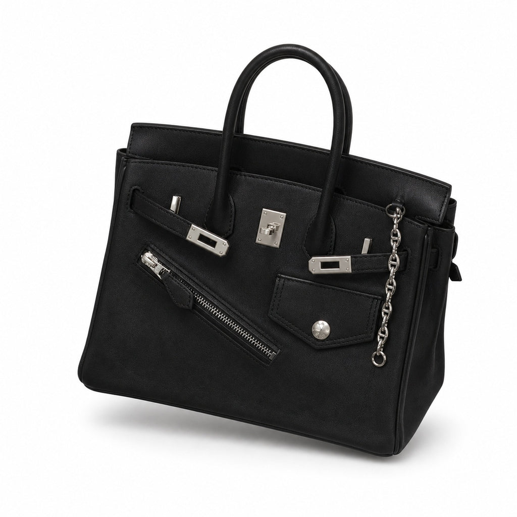 Birkin 25 Rock Sellier in Noir Swift Leather (Palladium Hardware) — Refined Structured Tote