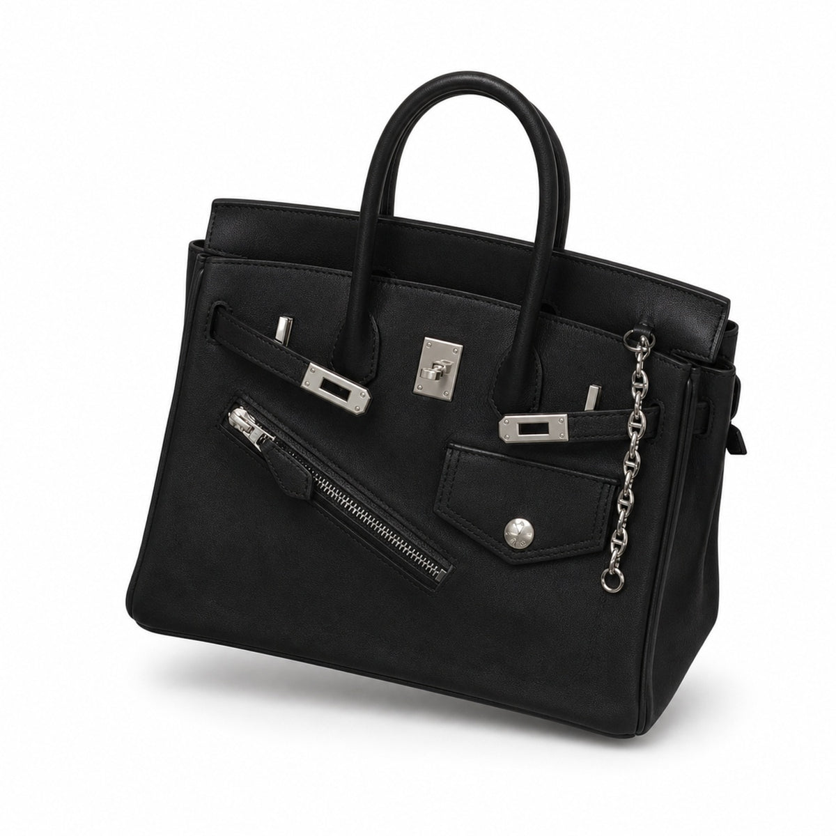 Birkin 25 Rock Sellier in Noir Swift Leather (Palladium Hardware) — Refined Structured Tote