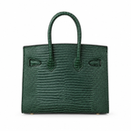 Mini Birkin 20cm Outer Stitching Tote Bag in Emerald Lizard Pattern — Timeless Structured Handbag