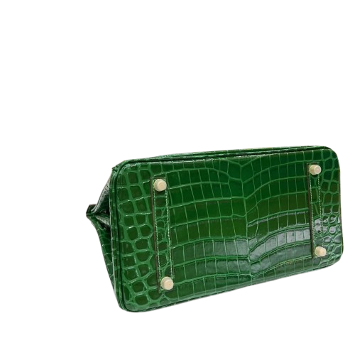 Birkin Emerald Shiny Niloticus Crocodile Gold Hardware — Streamlined Structured Bag