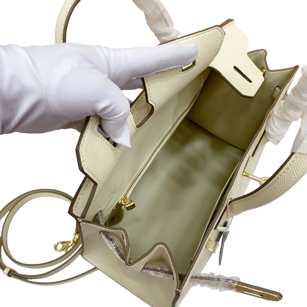 Birkin Style 25/30 Sellier in Craie Epsom Leather (Gold Hardware) — Streamlined Structured Bag