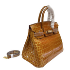 Birkin Style 25/30/35 Retourne in Miel/Gold Crocodile-Embossed Leather (Gold Hardware) — Refined Structured Tote
