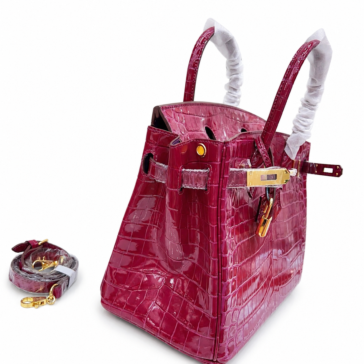 Birkin Style 25/30/35 Retourne in Rubis Crocodile-Embossed Leather (Gold Hardware) — Elegant Hand-Carry Design