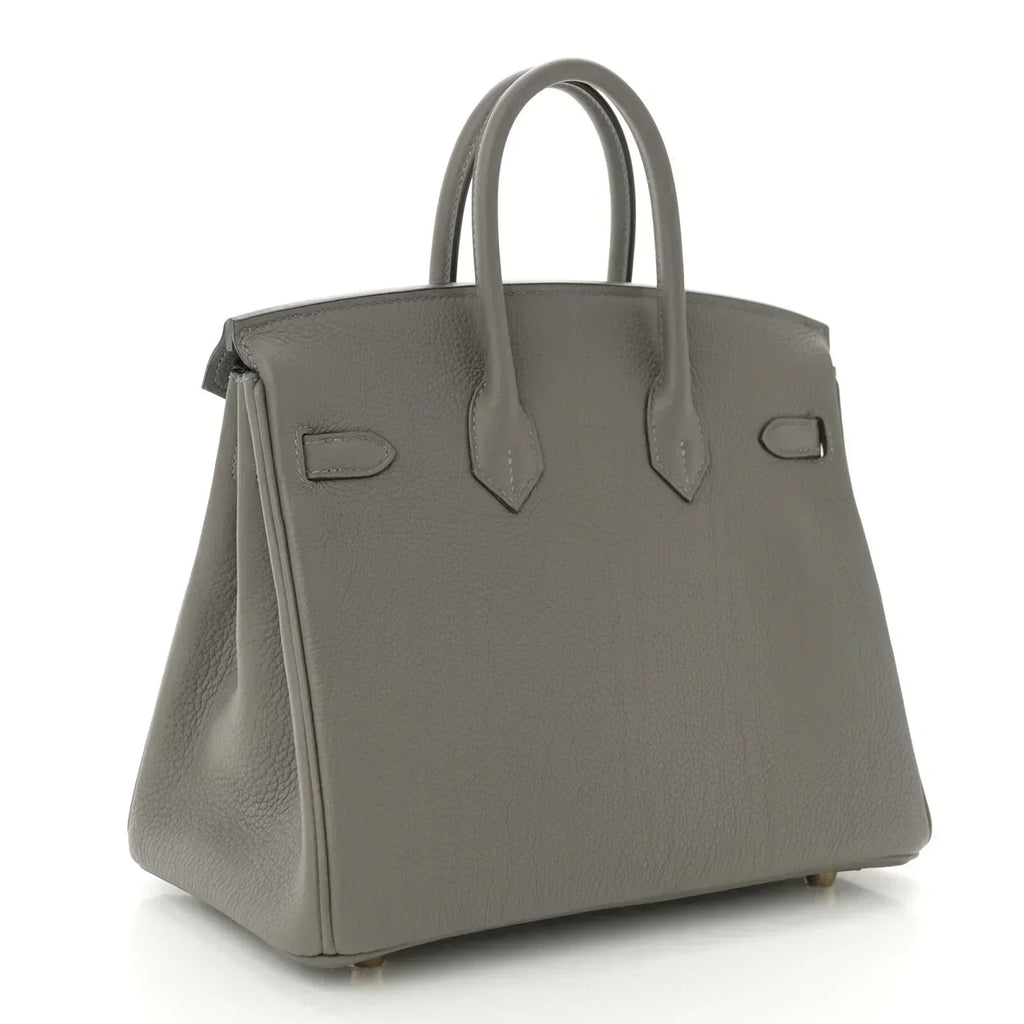 Birkin 25 Gris Meyer crafted from incredibly soft Togo calfskin leather — Polished Top-Handle Bag