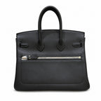 Birkin 25 Rock Black Leather Multi-Pocket Handbag with Chain — Elegant Hand-Carry Design