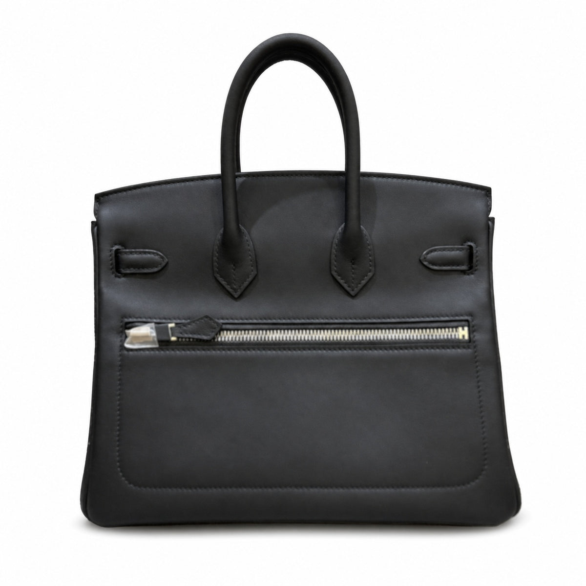 Birkin 25 Rock Black Leather Multi-Pocket Handbag with Chain — Elegant Hand-Carry Design