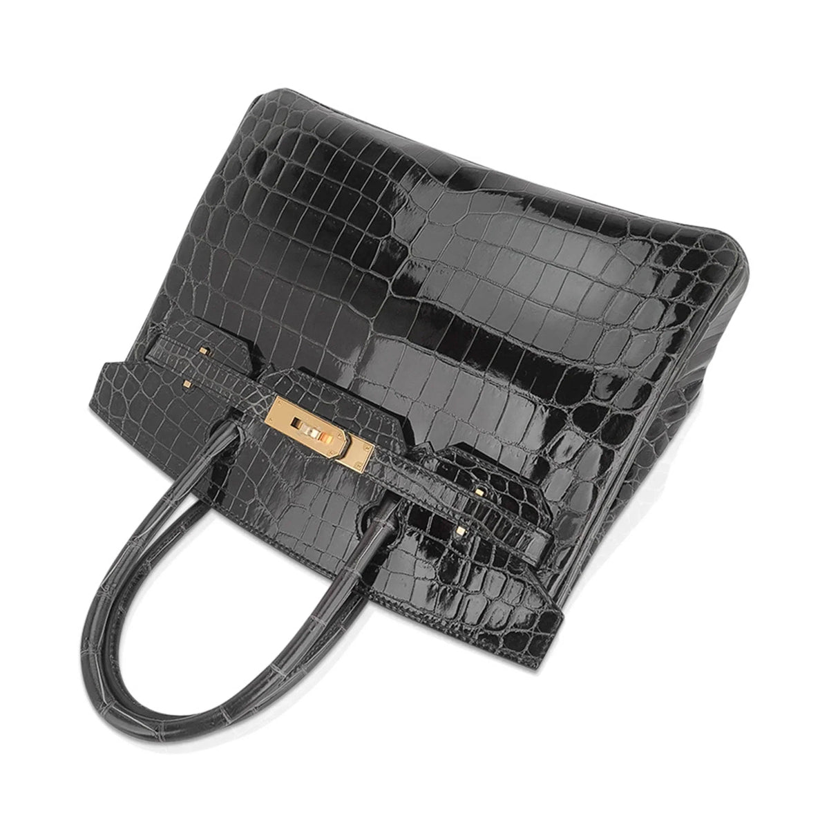 Birkin Bag, Crocodile-Grain Top-Grain Cowhide Leather, In-Seam Gold Hardware — Refined Structured Tote