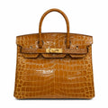 Birkin Style 25/30/35 Retourne in Miel/Gold Crocodile-Embossed Leather (Gold Hardware) — Refined Structured Tote