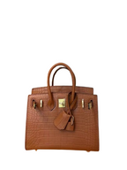 Mini Birkin 20cm Outer Stitching Tote Bag in Classic Gold Crocodile Pattern — Classic Hand-Carry Tote