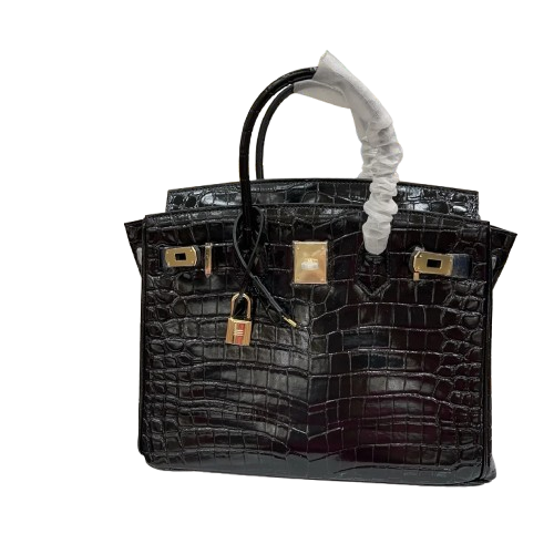 Birkin Bag, Crocodile-Grain Top-Grain Cowhide Leather, In-Seam Gold Hardware — Refined Structured Tote