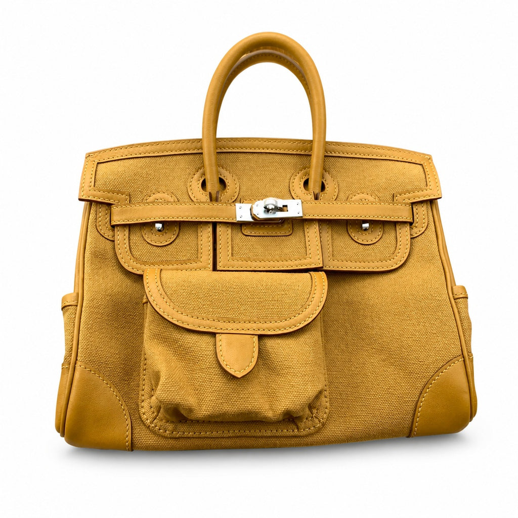 Birkin Cargo 25 in Sesame Toile Goéland and Swift Leather (Palladium Hardware) — Timeless Structured Handbag