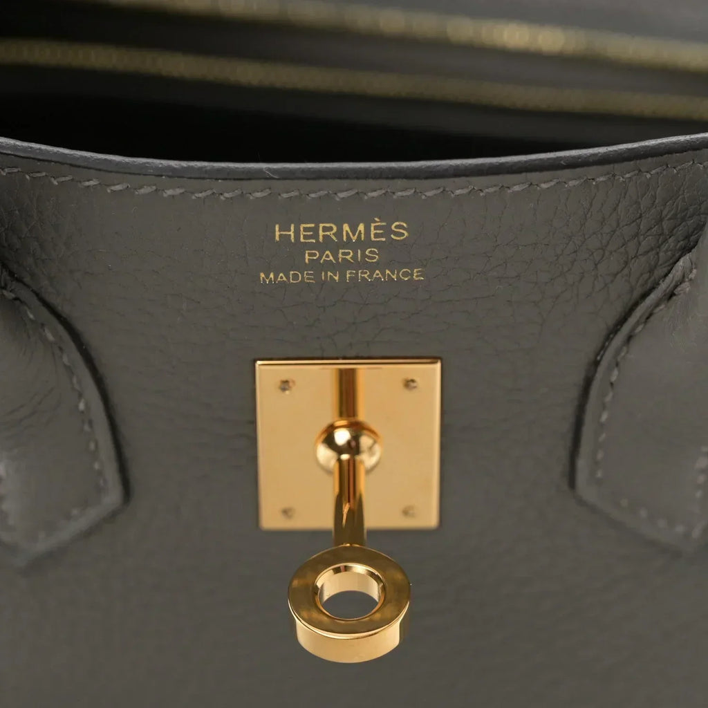 Birkin 25 Gris Meyer crafted from incredibly soft Togo calfskin leather — Polished Top-Handle Bag