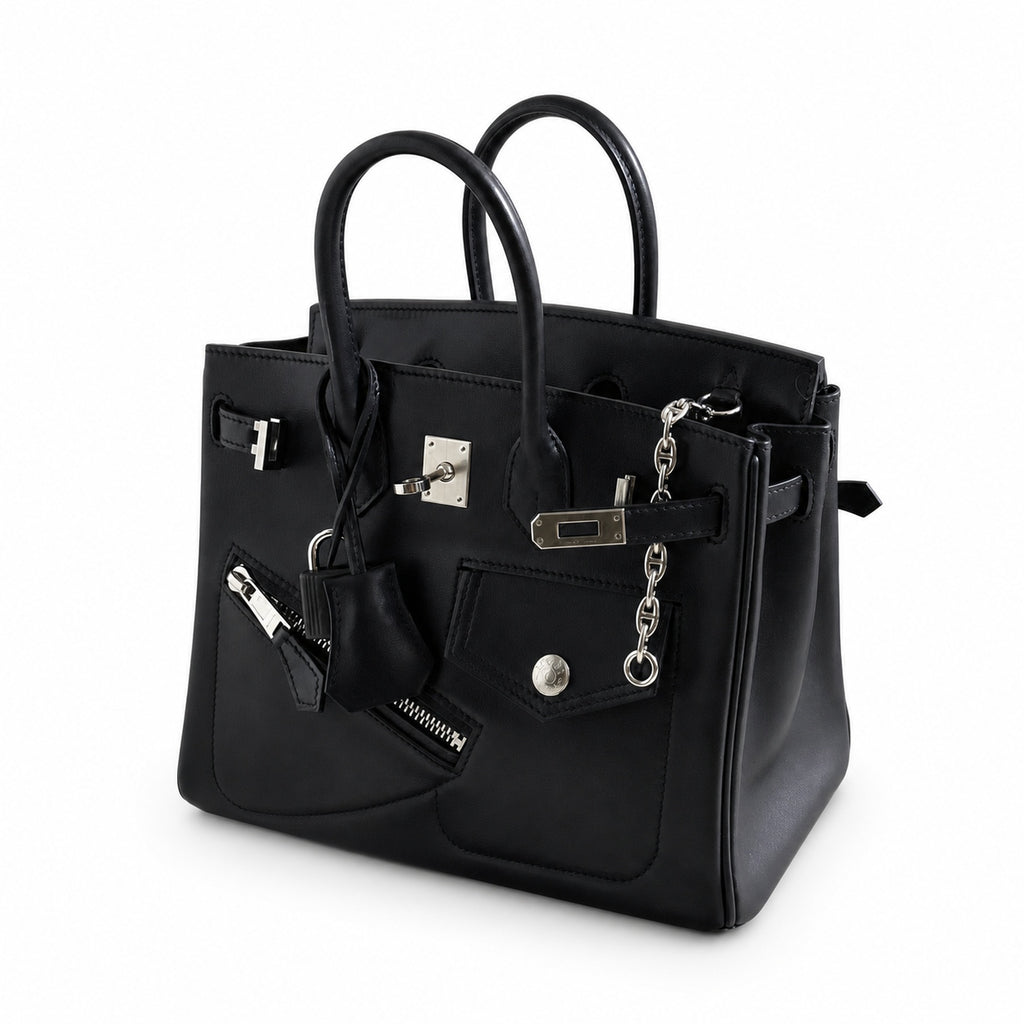 Birkin 25 Rock Sellier in Noir Swift Leather (Palladium Hardware) — Refined Structured Tote