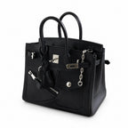 Birkin 25 Rock Sellier in Noir Swift Leather (Palladium Hardware) — Refined Structured Tote