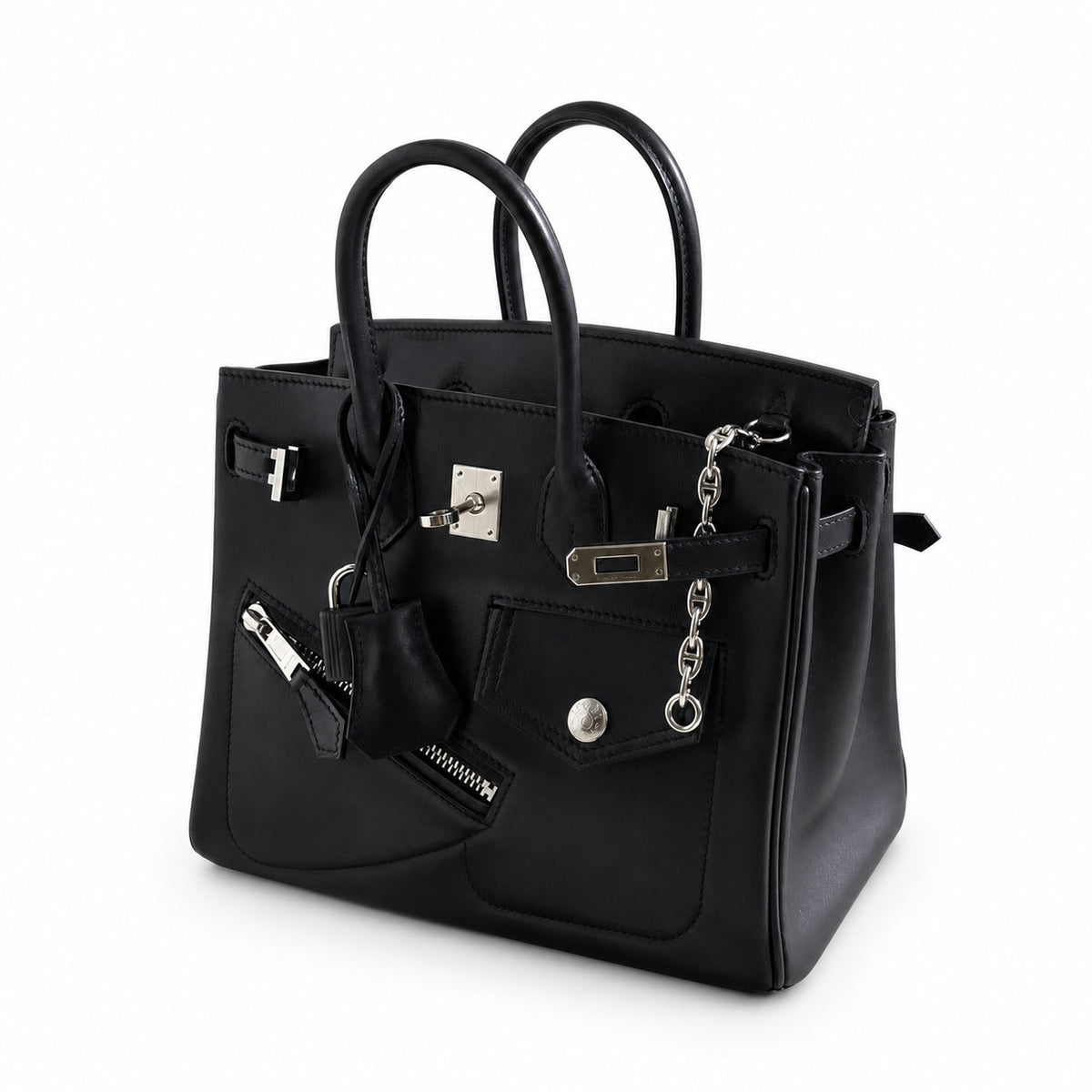 Birkin 25 Rock Sellier in Noir Swift Leather (Palladium Hardware) — Refined Structured Tote