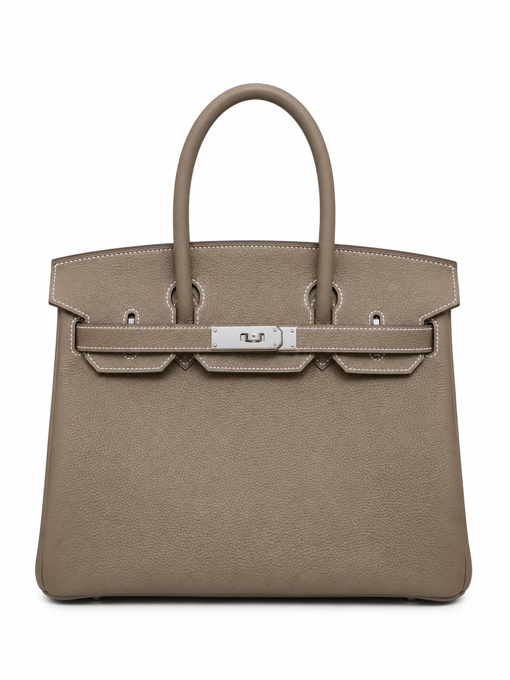 Birkin 30 Retourne in Etoupe Togo Leather with White Stitching (Palladium Hardware) — Classic Hand-Carry Tote