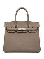 Birkin 30 Retourne in Etoupe Togo Leather with White Stitching (Palladium Hardware) — Classic Hand-Carry Tote