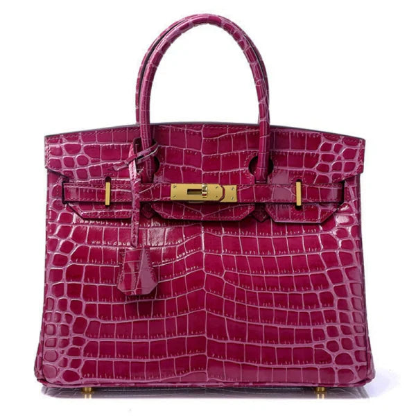 Birkin 30 Smooth Croc Print Genuine Leather Top Handle Bags — Distinctive Carryall Silhouette