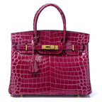 Birkin 30 Smooth Croc Print Genuine Leather Top Handle Bags — Distinctive Carryall Silhouette
