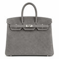 Birkin 25 Retourne in Grey Suede Grizzly (Palladium Hardware) — Sophisticated Tote Style