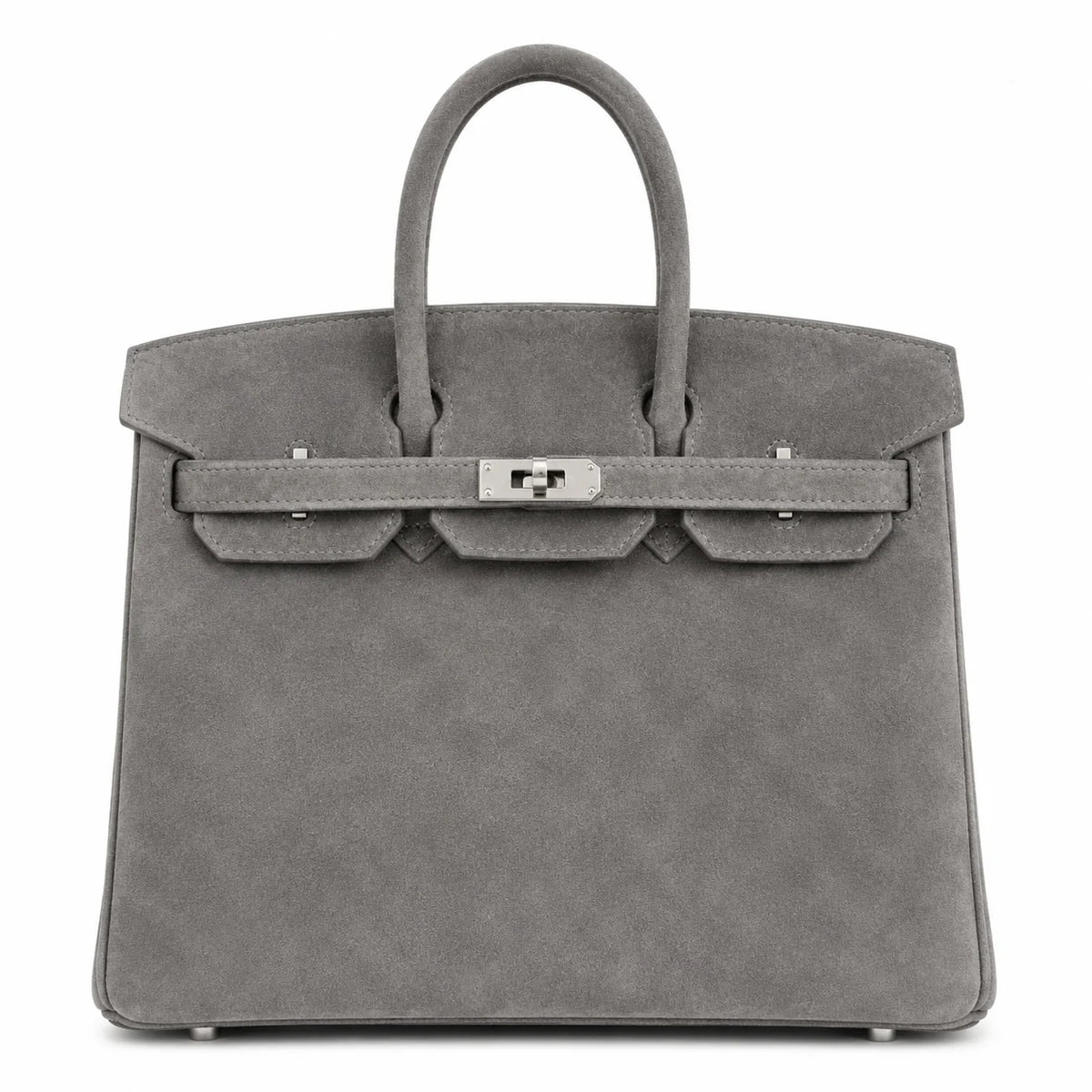 Birkin 25 Retourne in Grey Suede Grizzly (Palladium Hardware) — Sophisticated Tote Style