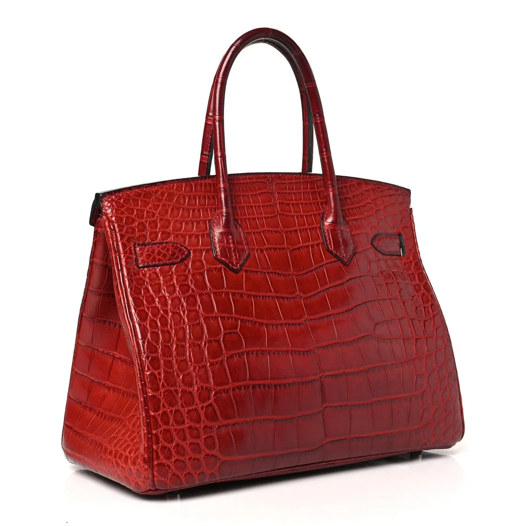 Birkin 30 Rouge Matte Alligator Gold Hardware — Versatile Top-Handle Handbag