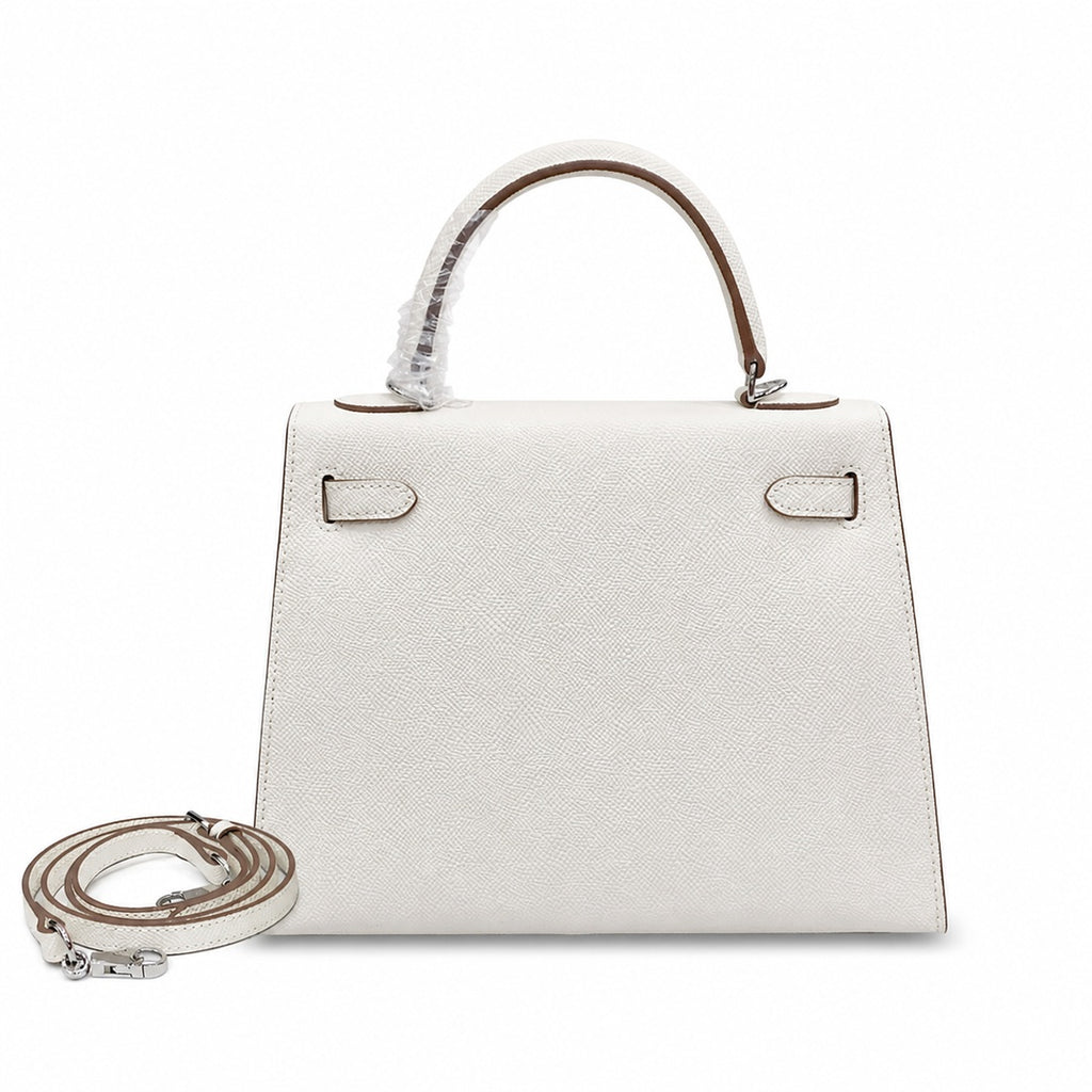 Kelly Sellier 25cm & 28cm Craie Epsom Leather Palladium Hardware Women Luxury — Streamlined Top-Handle Handbag