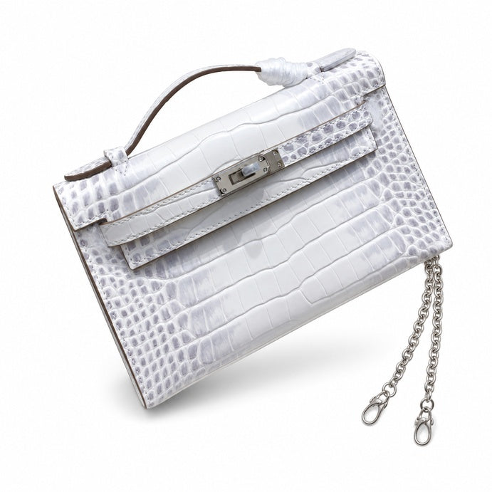 Kelly Pochette Himalaya Niloticus Crocodile Leather Palladium Hardware & Palladium Hardware Women Clutch — Refined Small Hand-Carry Bag
