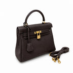 Kelly Sellier 20cm & 25cm & 28cm Marron Foncé Togo Leather Gold Hardware — Structured Top-Handle Handbag