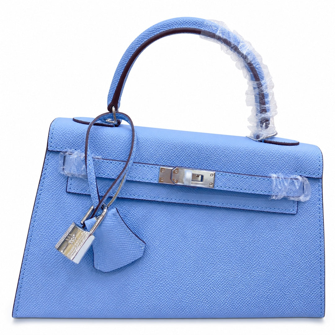 Kelly Sellier 25cm & 28cm Bleu Brume Epsom Leather Palladium Hardware Vintage — Distinctive Hand-Carry Bag