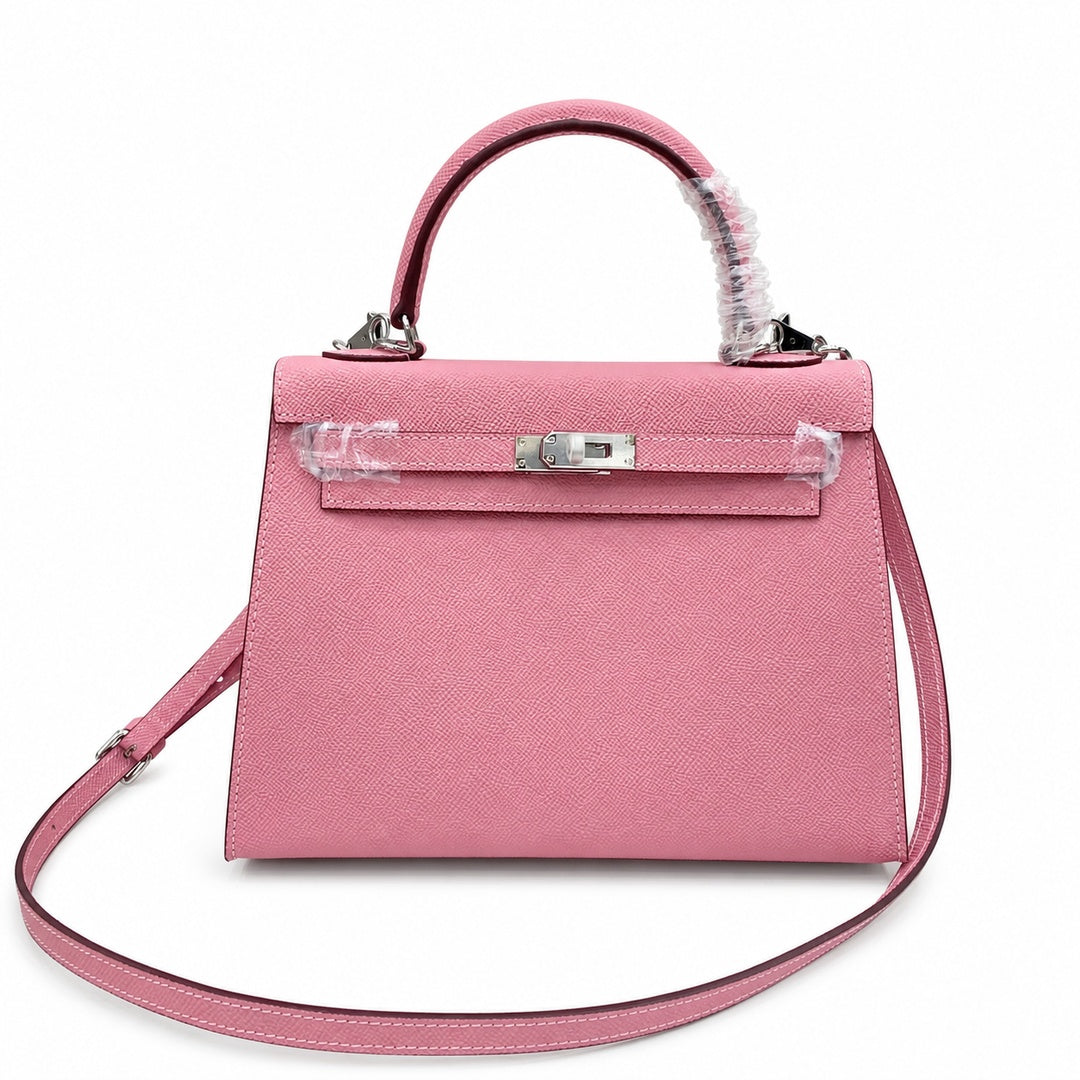 Kelly Sellier 25cm & 28cm Rose Confetti Epsom Leather Palladium Hardware Crossbody — Versatile Structured Bag