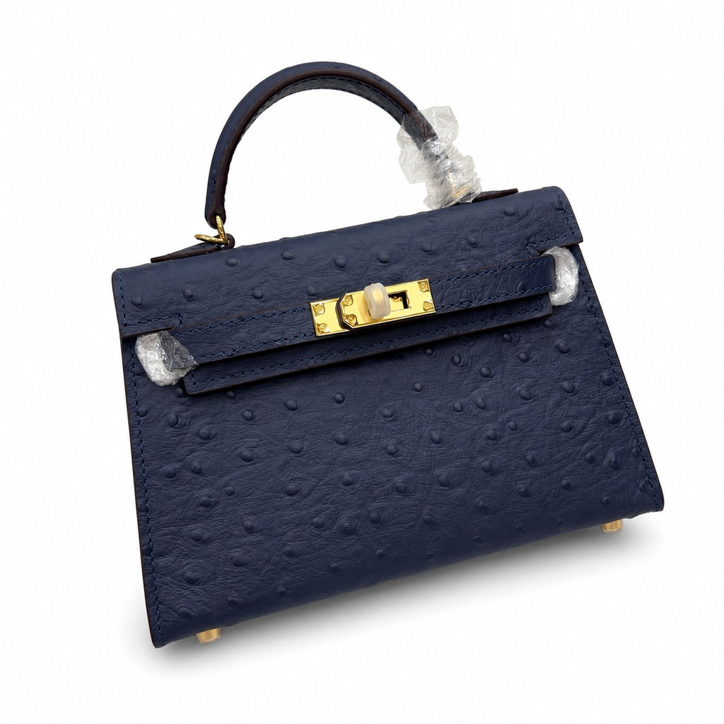 Mini Kelly Sellier 19cm Bleu Nuit Ostrich Leather Gold Hardware — Sophisticated Small-Scale Bag