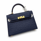 Mini Kelly Sellier 19cm Bleu Nuit Ostrich Leather Gold Hardware — Sophisticated Small-Scale Bag