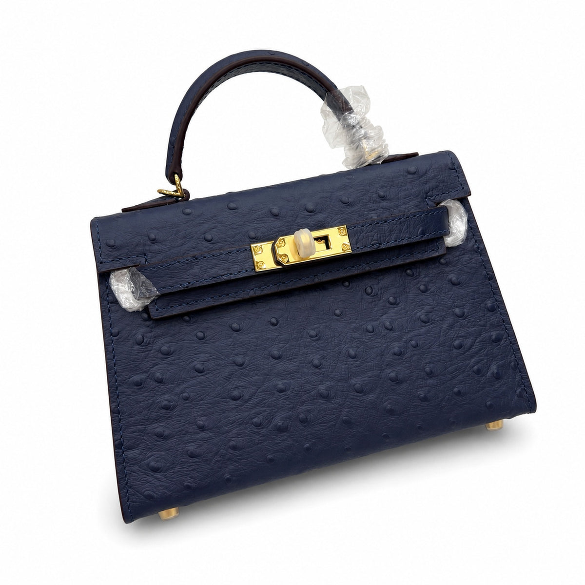 Mini Kelly Sellier 19cm Bleu Nuit Ostrich Leather Gold Hardware — Sophisticated Small-Scale Bag