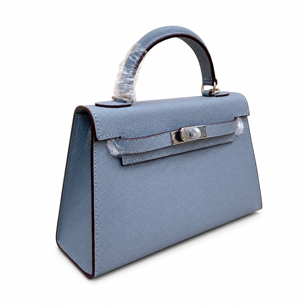 Mini Kelly II Sellier 19cm & 22cm Bleu Lin Epsom Leather Palladium Hardware — Timeless Mini Top-Handle Design