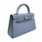 Mini Kelly II Sellier 19cm & 22cm Bleu Lin Epsom Leather Palladium Hardware — Timeless Mini Top-Handle Design