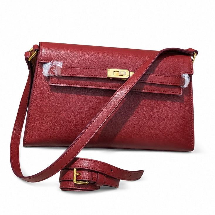 Kelly Elan 25x6.5x15cm Underarm Baguette Bag in Wine Red with Gold Hardware — Refined Underarm Handbag