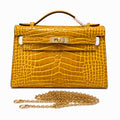 Kelly Pochette Jaune Ambre Shiny Niloticus Crocodile Leather Palladium Hardware Women Clutch Bag — Compact Pochette Clutch