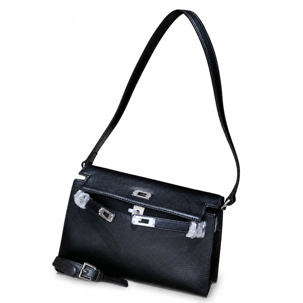Kelly Elan 25x6.5x15cm Underarm Baguette Bag in Black with Silver Hardware — Versatile Underarm Carry Style