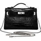 Kelly Pochette Noir Shiny Niloticus Crocodile Leather Palladium Hardware & Palladium Hardware Women Clutch Bag — Elegant Petite Clutch