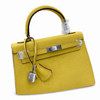 Kelly Sellier 25cm & 28cm Jaune Ambre Epsom Leather Palladium Hardware Women Luxury — Refined Top-Handle Bag