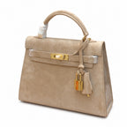 Mini Kelly Sellier 22cm Trench Suede Leather Gold Hardware — Timeless Mini Top-Handle Design