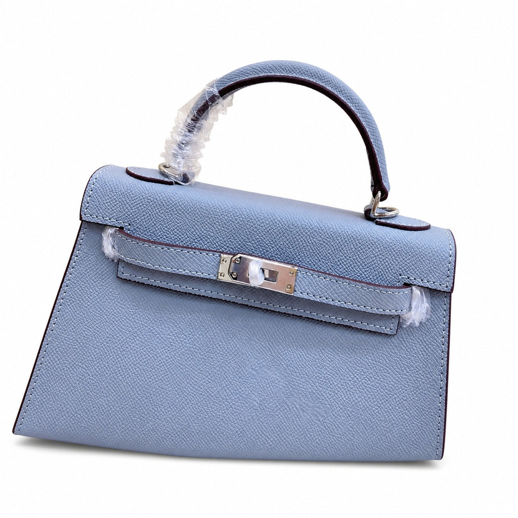 Mini Kelly II Sellier 19cm & 22cm Bleu Lin Epsom Leather Palladium Hardware — Timeless Mini Top-Handle Design