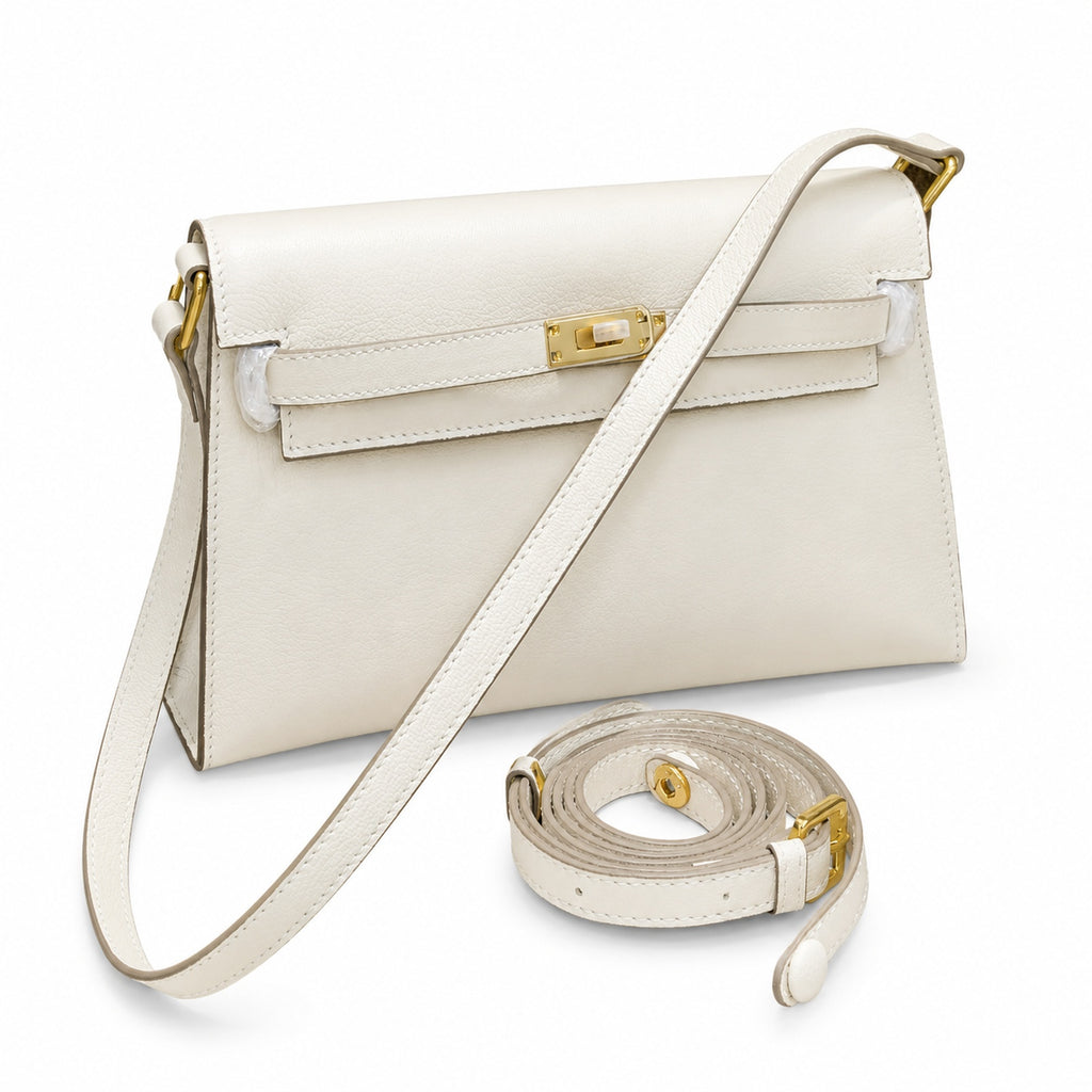 Kelly Elan 25x6.5x15cm Underarm Baguette Bag in Off White with Gold Hardware — Versatile Underarm Carry Style