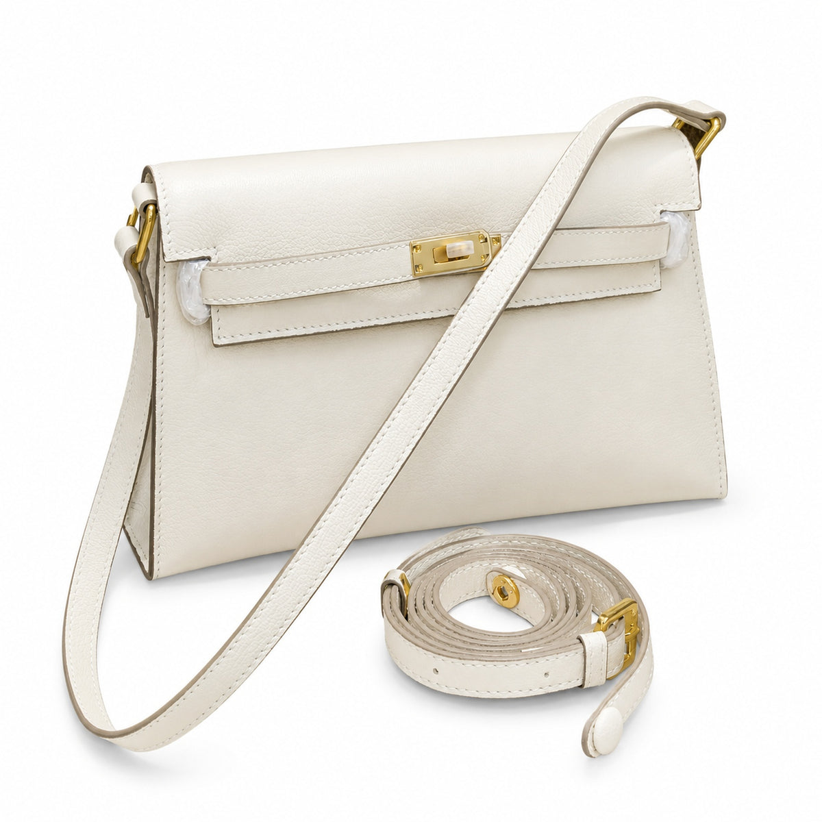Kelly Elan 25x6.5x15cm Underarm Baguette Bag in Off White with Gold Hardware — Versatile Underarm Carry Style
