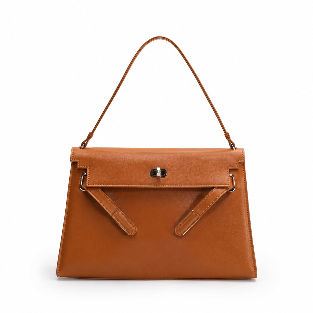 Kelly Elan 25x6.5x15cm Underarm Baguette Bag in Brown with Silver Hardware — Versatile Underarm Carry Style