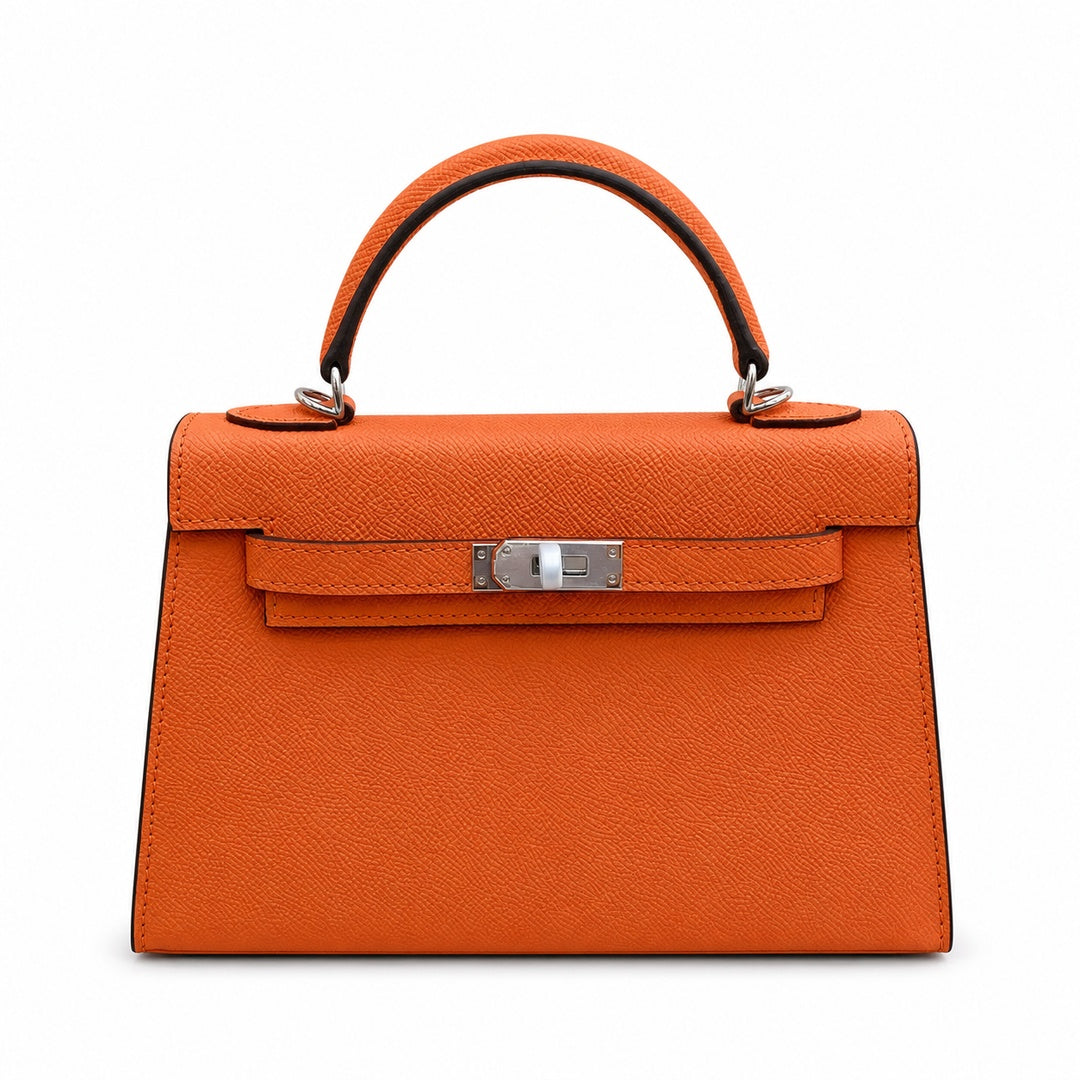 Mini Kelly II Sellier 19cm & 22cm Orange Epsom Leather Palladium Hardware — Versatile Mini Carry Design