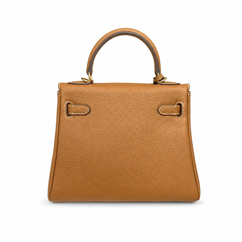 Kelly Sellier 20cm & 25cm & 28cm Gold Togo Leather Gold Hardware — Elegant Structured Carry Style
