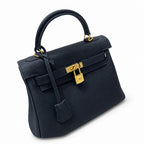 Kelly Sellier 20cm & 25cm & 28cm Bleu Nuit Togo Leather Gold Hardware — Timeless Top-Handle Design
