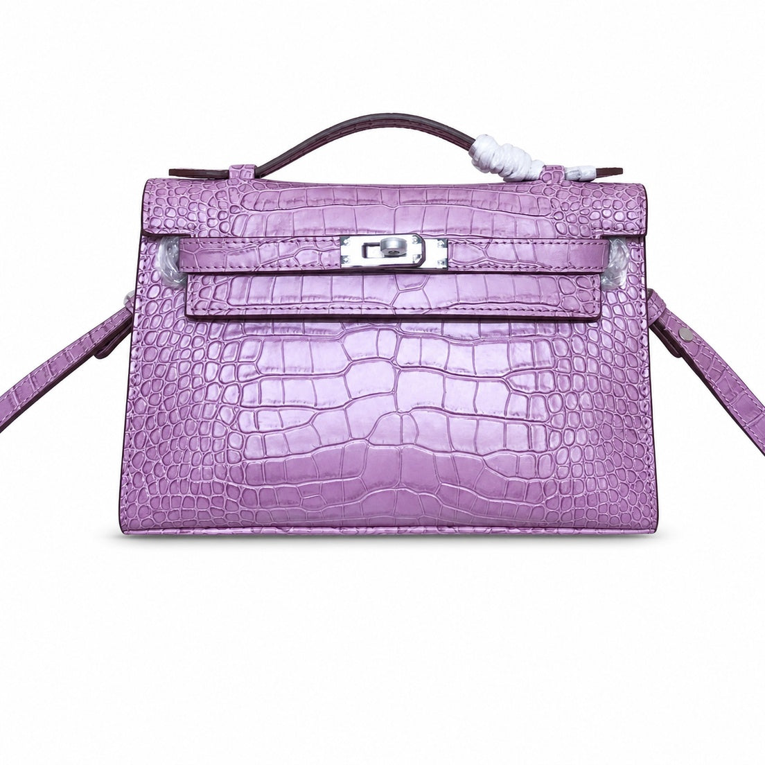 Kelly Pochette Lilac Shiny Niloticus Crocodile Leather Palladium Hardware Women Clutch Bag — Refined Small Hand-Carry Bag